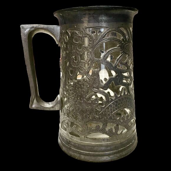 Asian Dragon Pewter Tankard Ngan Winghing 16 Oz Decorated Glass Lined Korea Vtg - Picture 3 of 14